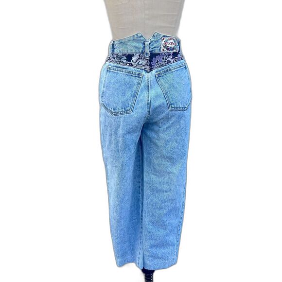 Vintage 90s Jeans 26 x 25 90s High Waisted Denim with tapestry Light Wash - Picture 1 of 10